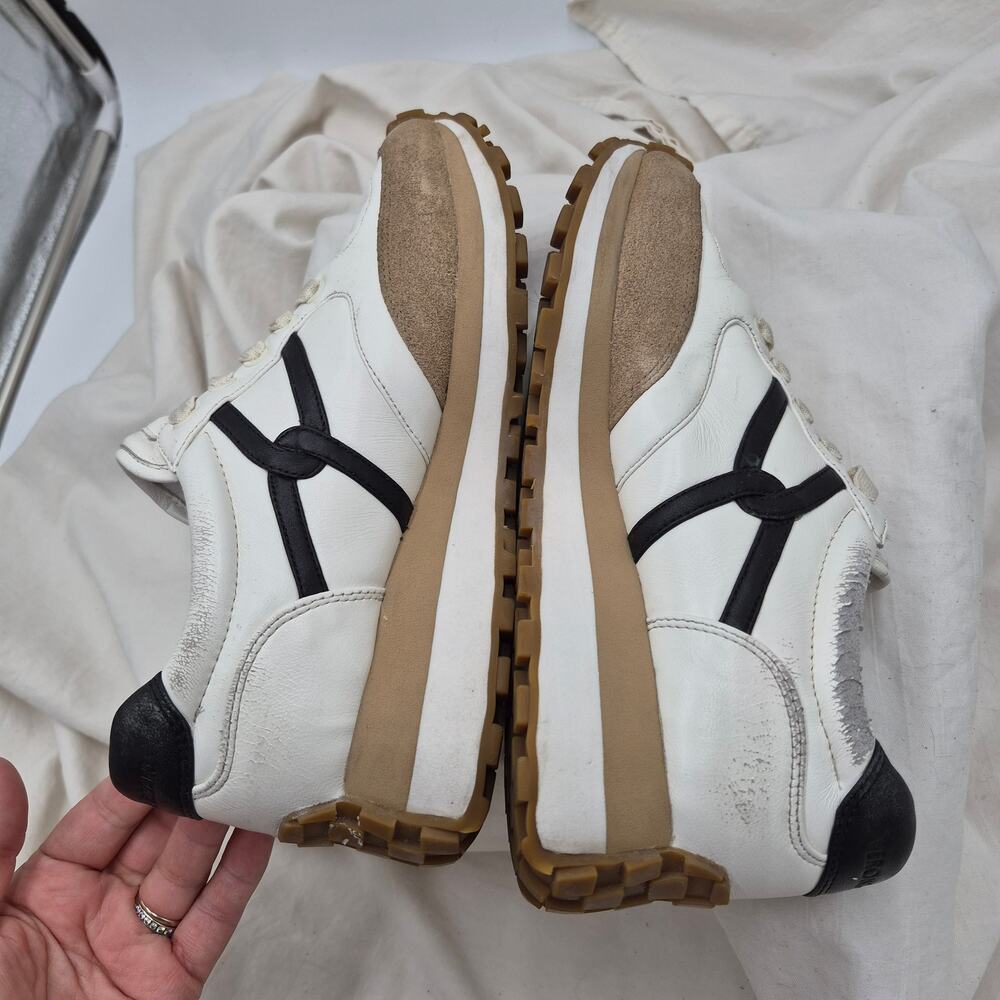 Veronica Beard Valentina low-top sneakers white leather camel suede women size 8 - Picture 2 of 11